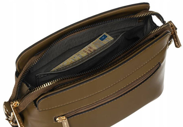 Moteriška miesto rankinė per petį „David Jones“, ekologiška oda, khaki D6