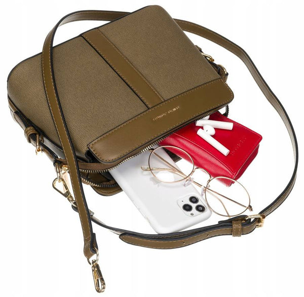 Moteriška miesto rankinė per petį „David Jones“, ekologiška oda, khaki D6