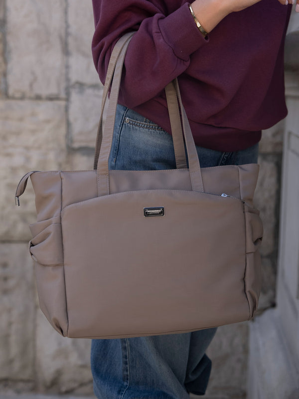 Peterson moteriška miesto shopper tipo rankinė su šonine kišenėle, smėlio, dirbtinė oda RM11