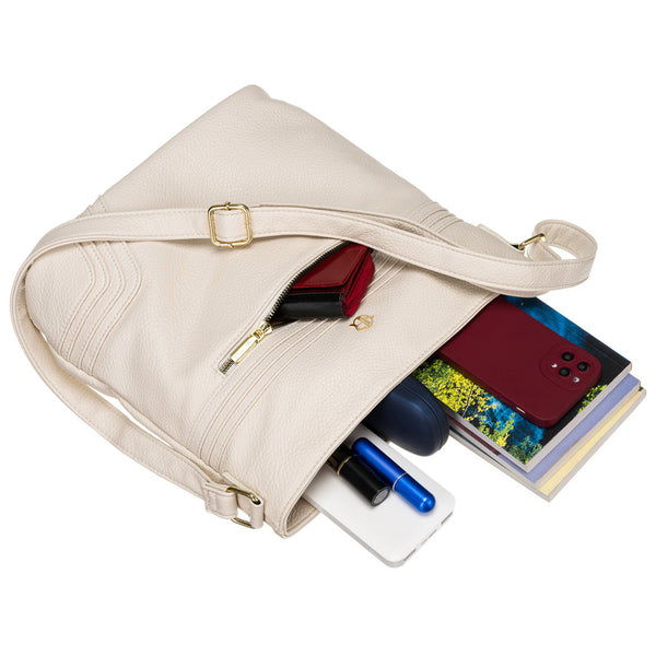 Minimalistinė moteriška „Rovicky“ crossbody rankinė per petį su kišenėmis, smėlio, dirbtinė oda RP54