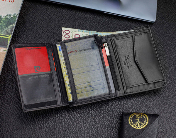 Vyriška odinė piniginė Pierre Cardin, RFID, juoda 623206