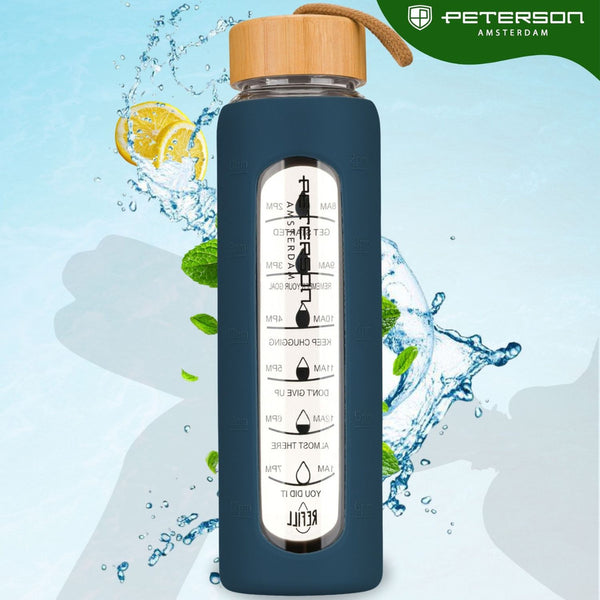 Peterson moteriška talpi stiklinė vandens gertuvė 960 ml su silikoniniu apsauginiu dėklu, tamsiai mėlyna D72