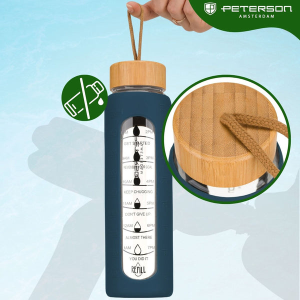 Peterson moteriška talpi stiklinė vandens gertuvė 960 ml su silikoniniu apsauginiu dėklu, tamsiai mėlyna D72