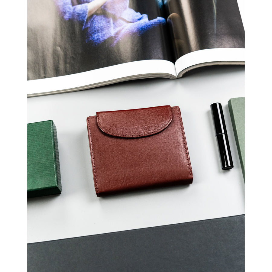 Nedidelė moteriška natūralios odos piniginė 4U Cavaldi, bordo, su spaude TL14