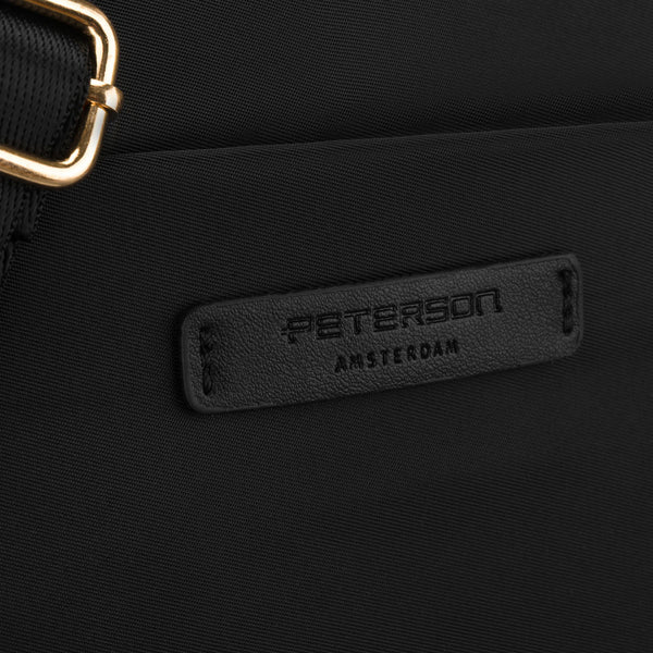 Moteriška „Peterson“ nailoninė juoda per petį nešiojama rankinė, vieno skyriaus, su 6 kišenėmis P18