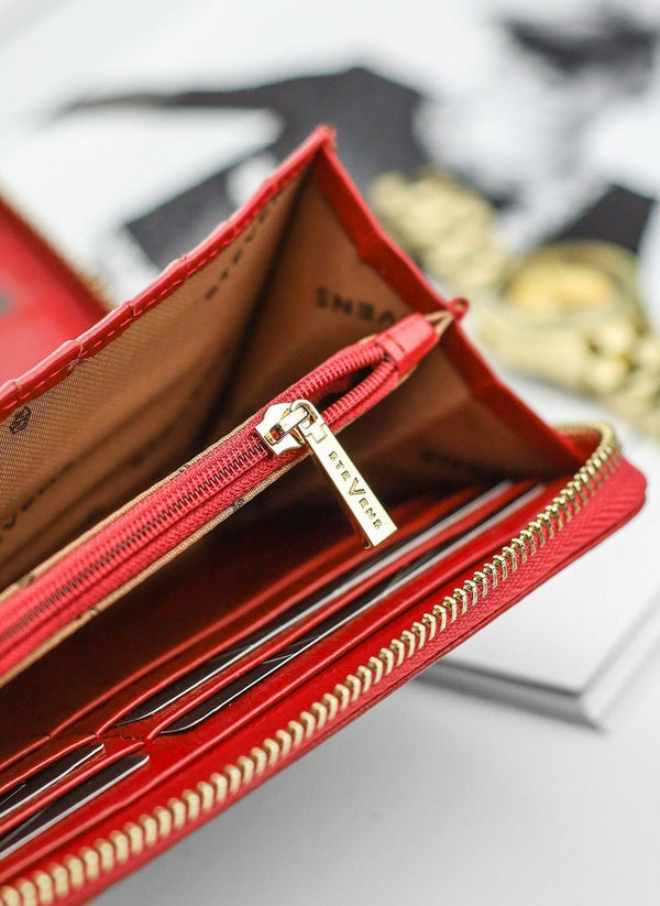 Moteriška odinė piniginė STEVENS raudona su RFID apsauga D1881