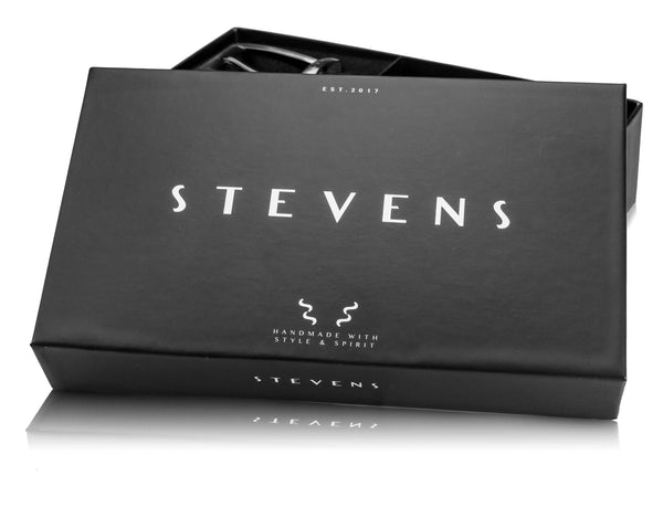 Vyriškas dvipusis odinis diržas STEVENS William, juodas/rudas, dovanų rinkinys P1