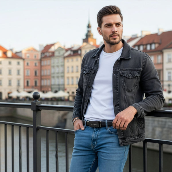 Vyriškas odinis diržas Stevens, juodas, automatinė sagtis 2506