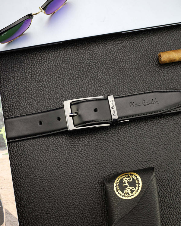 Vyriškas dvipusis odinis diržas Pierre Cardin, juodas/rudas