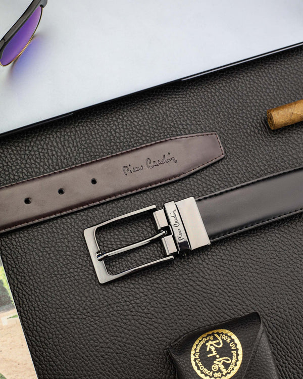 Vyriškas dvipusis odinis diržas Pierre Cardin, juodas/rudas