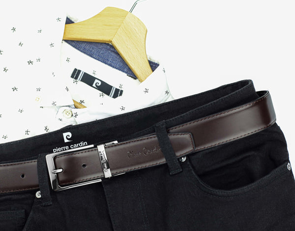 Vyriškas dvipusis odinis diržas Pierre Cardin, juodas/rudas