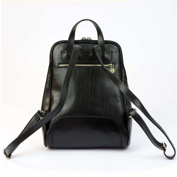 Moteriška odinė kuprinė Florence 2001, juoda, su auksinės spalvos detalėmis