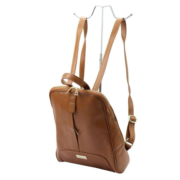 Moteriška natūralios odos kuprinė MiaMore 2001, ruda, klasikinio dizaino su auksinės spalvos detalėmis