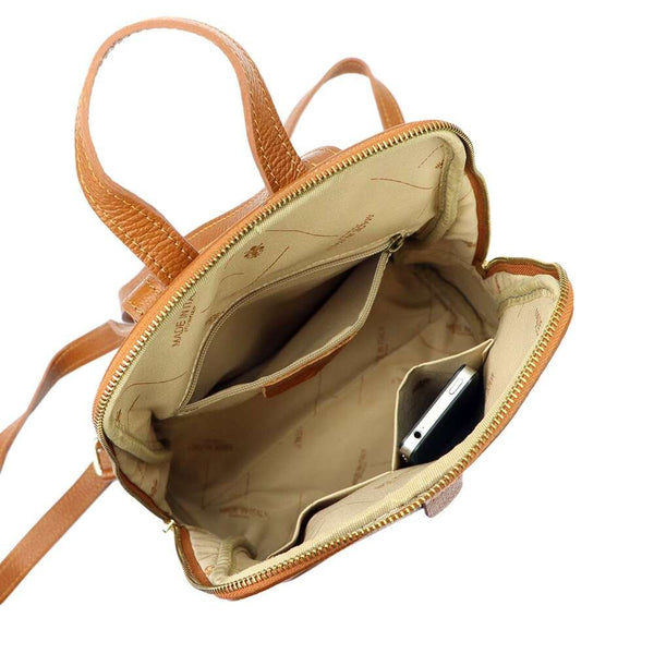 Moteriška natūralios odos kuprinė MiaMore 2001, ruda, klasikinio dizaino su auksinės spalvos detalėmis