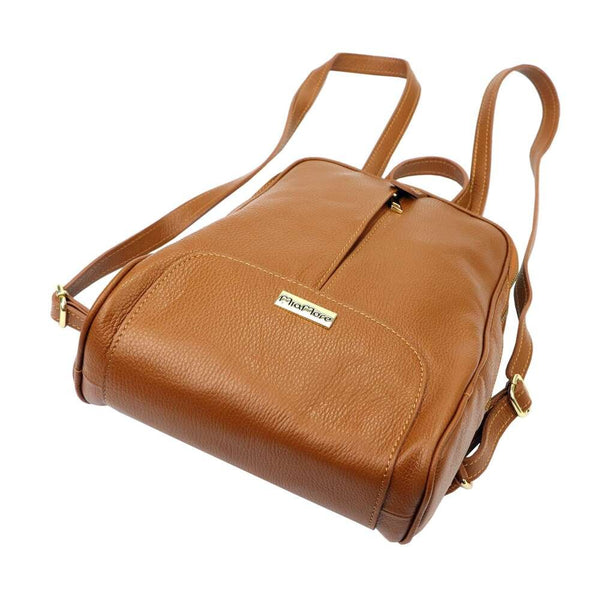 Moteriška natūralios odos kuprinė MiaMore 2001, ruda, klasikinio dizaino su auksinės spalvos detalėmis