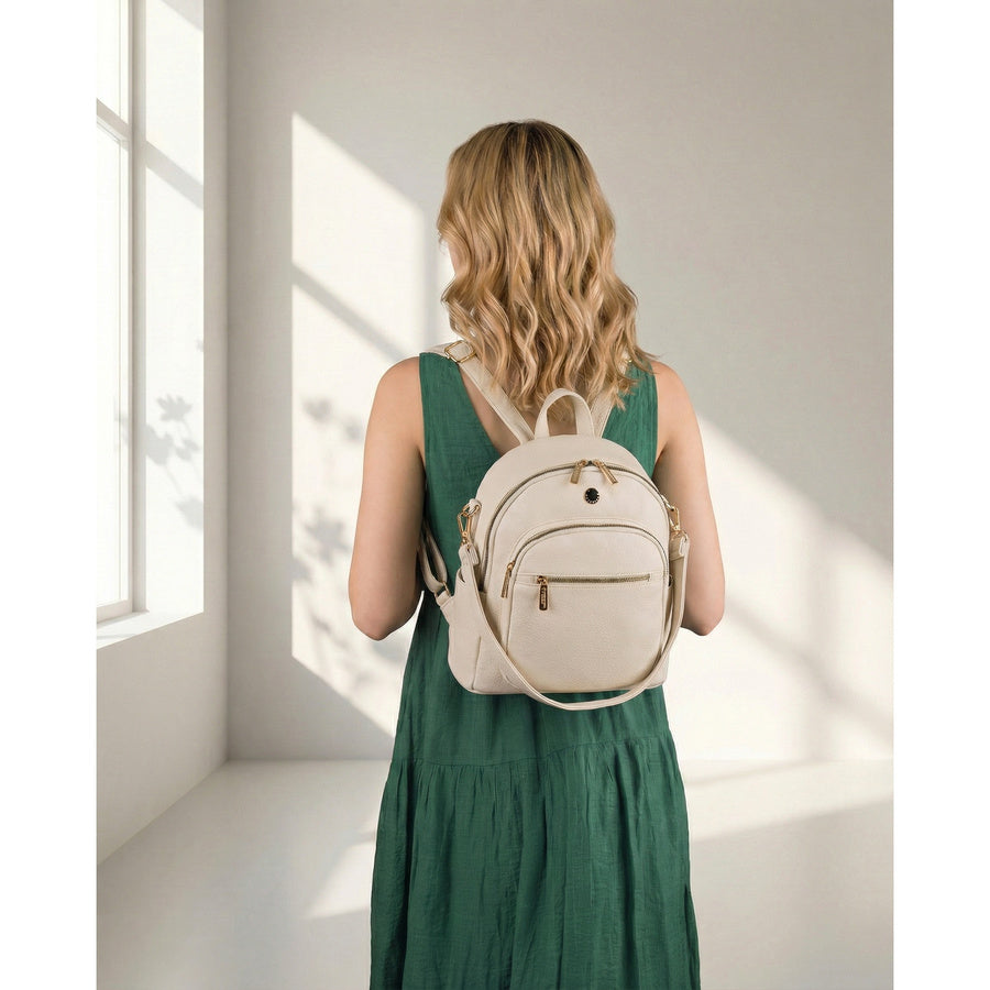 Peterson moteriška 2in1 miesto kuprinė–rankinė iš ekologiškos odos, smėlio spalvos, su užtrauktuku D93