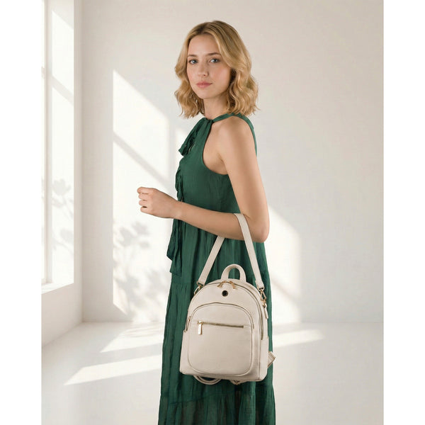 Peterson moteriška 2in1 miesto kuprinė–rankinė iš ekologiškos odos, smėlio spalvos, su užtrauktuku D93