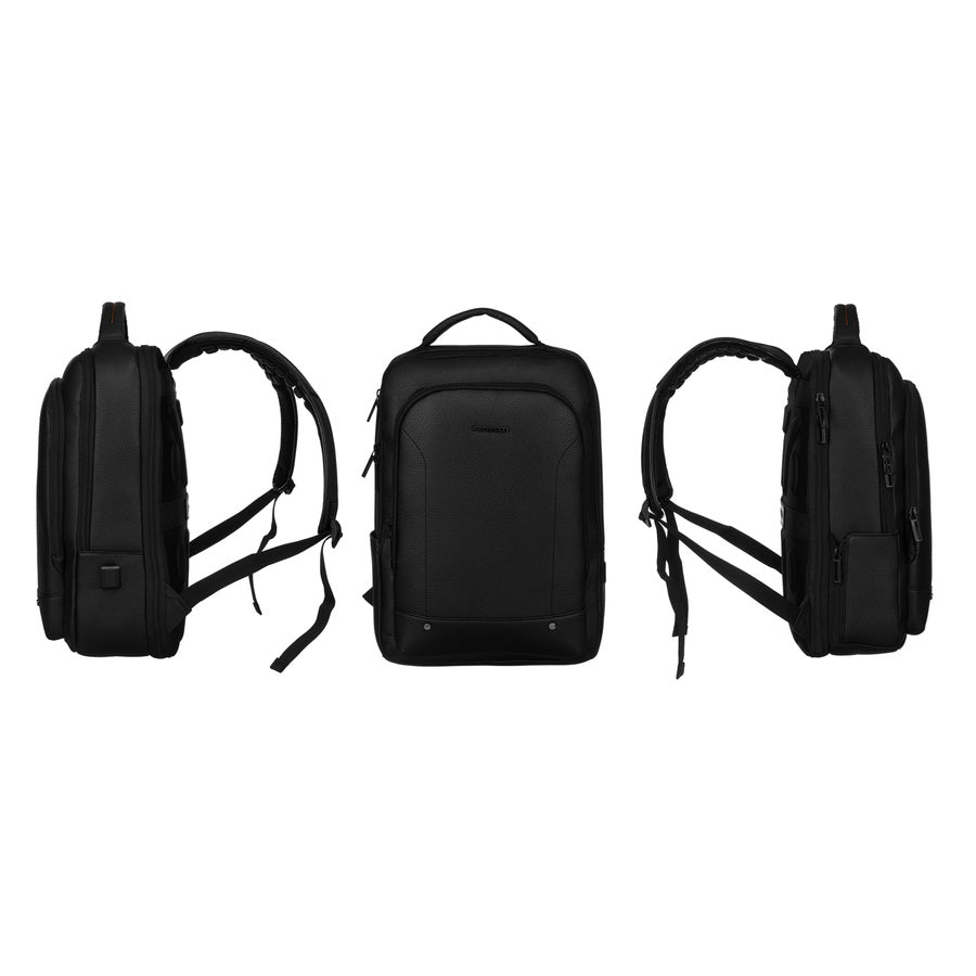 Juoda tekstilinė kelioninė kuprinė „Peterson“ nešiojamajam kompiuteriui su tvirtinimu prie lagamino K45