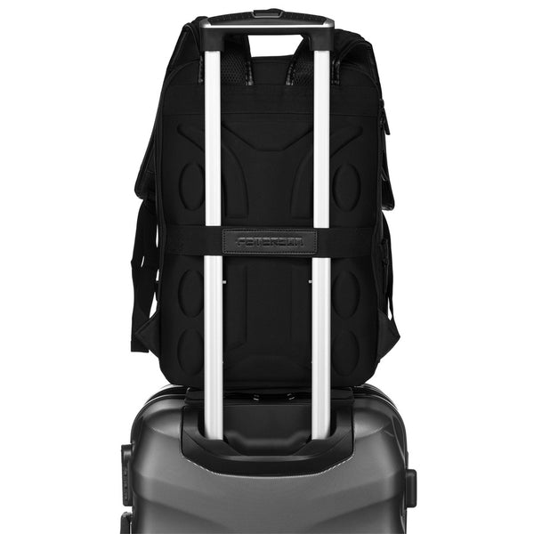 Juoda tekstilinė kelioninė kuprinė „Peterson“ nešiojamajam kompiuteriui su tvirtinimu prie lagamino K45