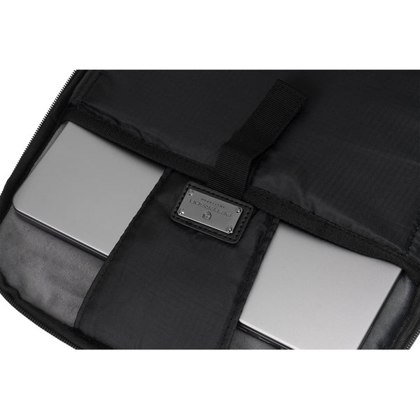 Juoda tekstilinė kelioninė kuprinė „Peterson“ nešiojamajam kompiuteriui su tvirtinimu prie lagamino K45