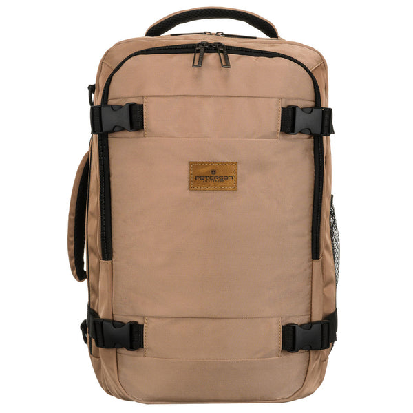 Smėlio spalvos poliesterinė kelioninė kuprinė „Peterson“ su kvėpuojančiomis petnešomis K56