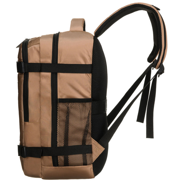 Smėlio spalvos poliesterinė kelioninė kuprinė „Peterson“ su kvėpuojančiomis petnešomis K56