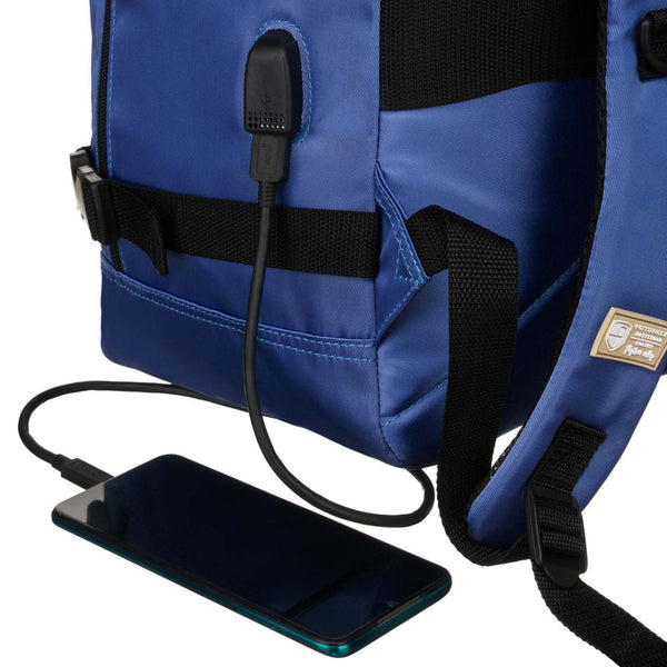 Mėlyna vandeniui atspari poliesterinė kelioninė kuprinė „Peterson“ su reguliuojamomis petnešomis K48