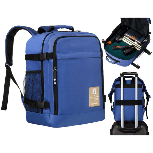 Mėlyna vandeniui atspari poliesterinė kelioninė kuprinė „Peterson“ su reguliuojamomis petnešomis K48