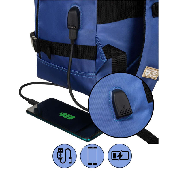 Mėlyna vandeniui atspari poliesterinė kelioninė kuprinė „Peterson“ su reguliuojamomis petnešomis K48