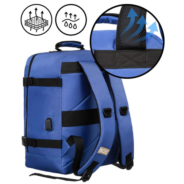 Mėlyna vandeniui atspari poliesterinė kelioninė kuprinė „Peterson“ su reguliuojamomis petnešomis K48