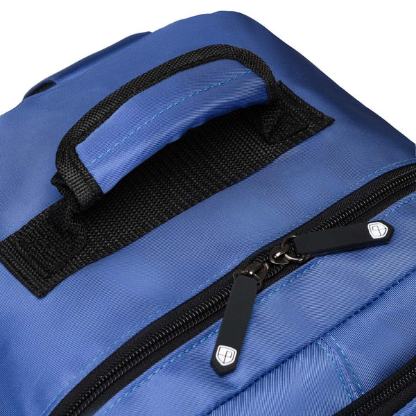 Mėlyna vandeniui atspari poliesterinė kelioninė kuprinė „Peterson“ su reguliuojamomis petnešomis K48