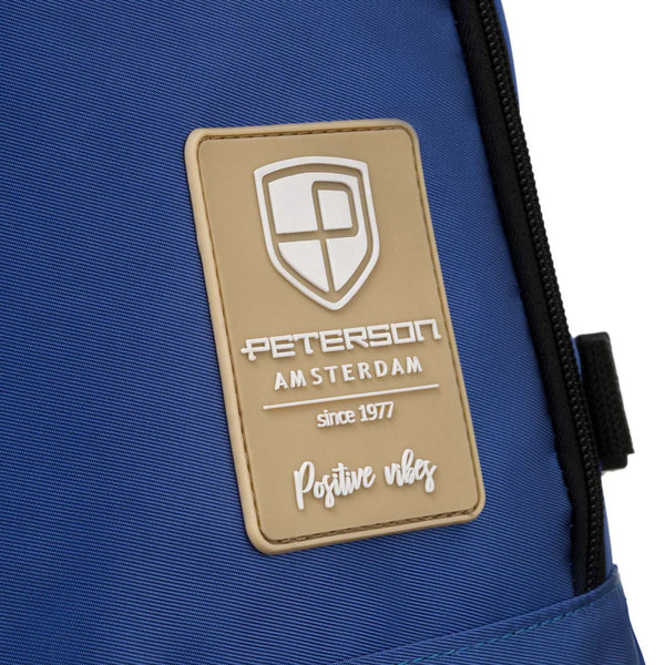 Mėlyna vandeniui atspari poliesterinė kelioninė kuprinė „Peterson“ su reguliuojamomis petnešomis K48