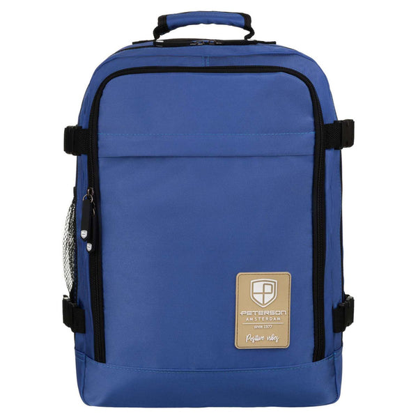 Mėlyna vandeniui atspari poliesterinė kelioninė kuprinė „Peterson“ su reguliuojamomis petnešomis K48