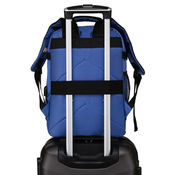 Mėlyna vandeniui atspari poliesterinė kelioninė kuprinė „Peterson“ su reguliuojamomis petnešomis K48