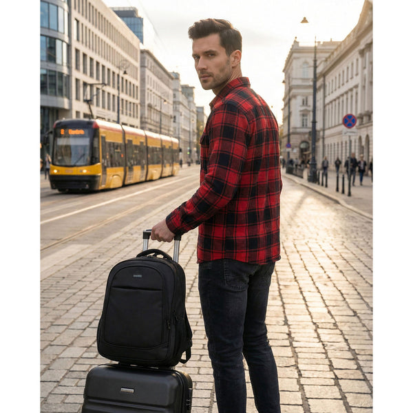 Talpi kelioninė kuprinė lėktuvui (38×27×16 cm) „Rovicky“, poliesterinė, juoda