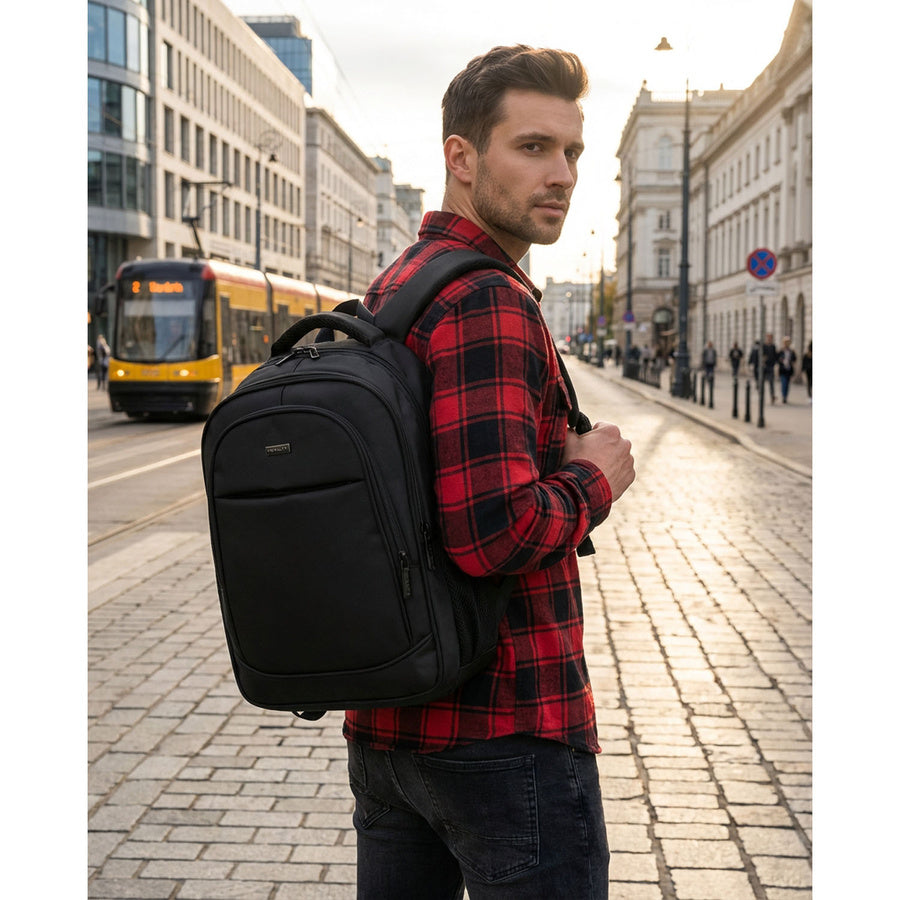 Talpi kelioninė kuprinė lėktuvui (38×27×16 cm) „Rovicky“, poliesterinė, juoda