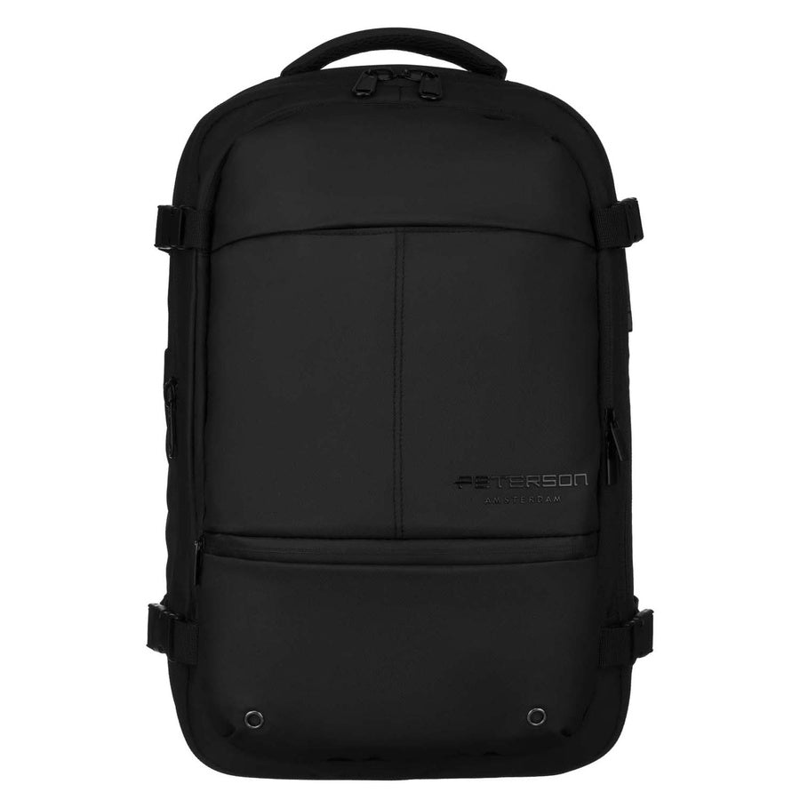 Talpi juoda tekstilinė vyriška kelioninė kuprinė „Peterson“ su vakuuminiu skyriumi ir nešiojamojo kompiuterio skyriumi K51