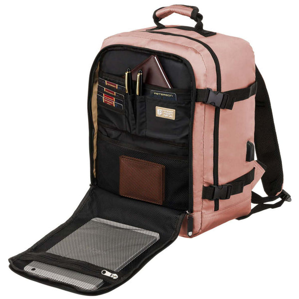 Talpi rožinė kelioninė rankinio bagažo kuprinė „Peterson“ su USB jungtimi K46