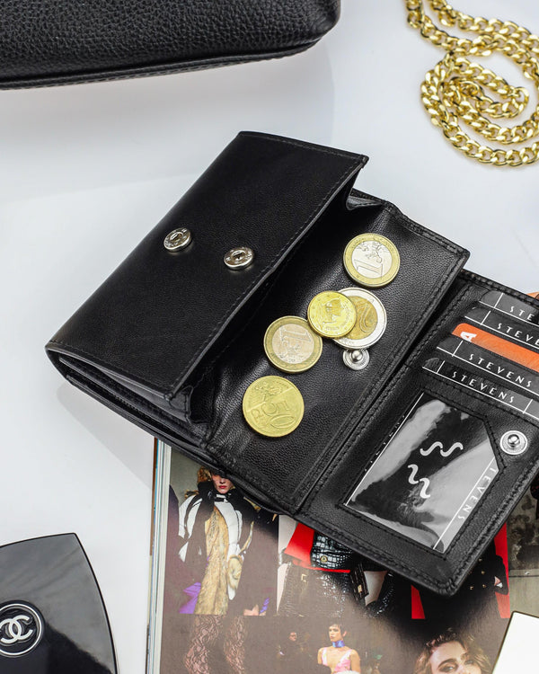 Moteriška odinė piniginė Stevens P40, juoda