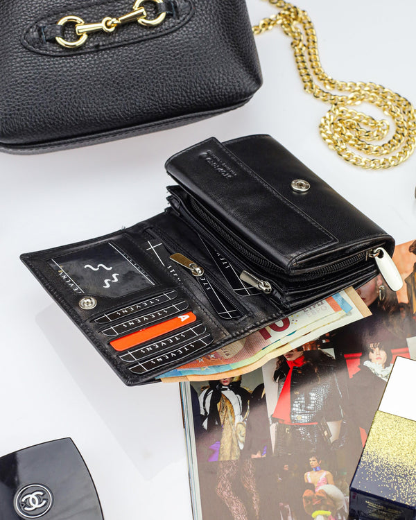 Moteriška odinė piniginė Stevens P40, juoda