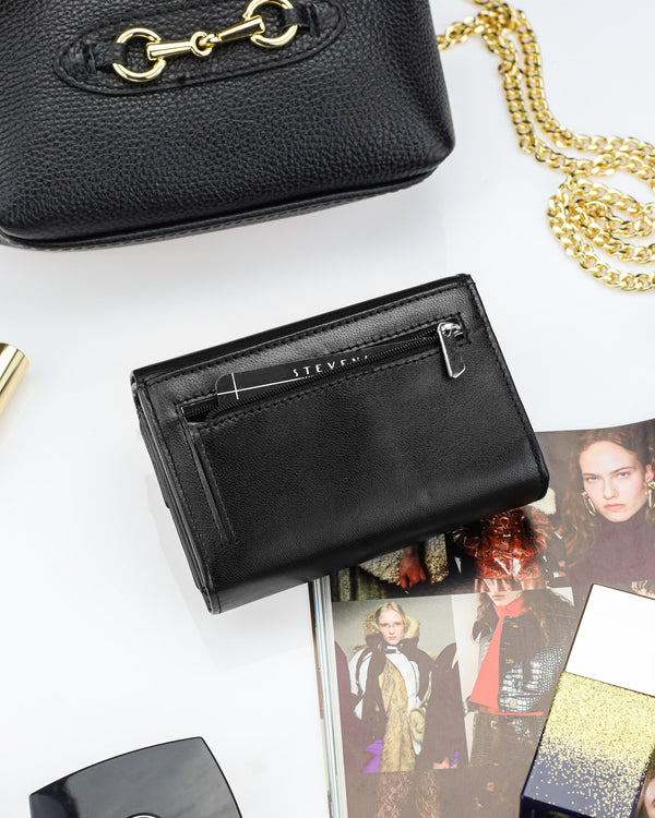 Moteriška odinė piniginė Stevens P40, juoda