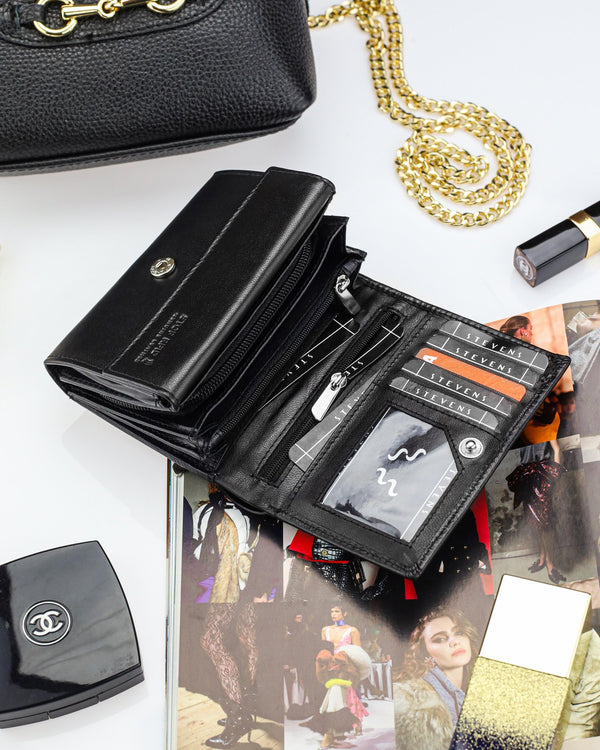 Moteriška odinė piniginė Stevens P40, juoda