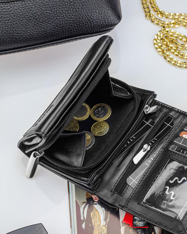 Moteriška odinė piniginė Stevens P40, juoda