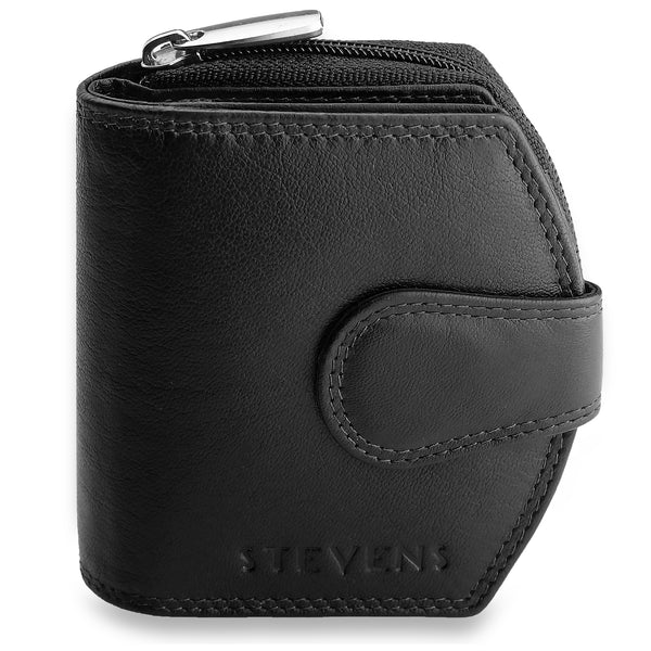 Moteriška odinė piniginė STEVENS, juoda, su RFID apsauga