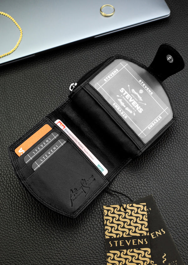 Moteriška odinė piniginė STEVENS, juoda, su RFID apsauga