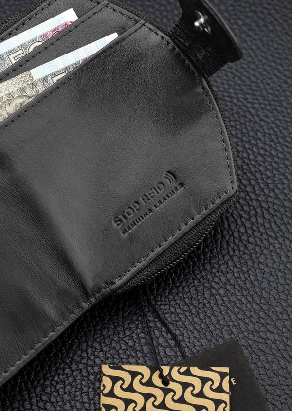 Moteriška odinė piniginė STEVENS, juoda, su RFID apsauga