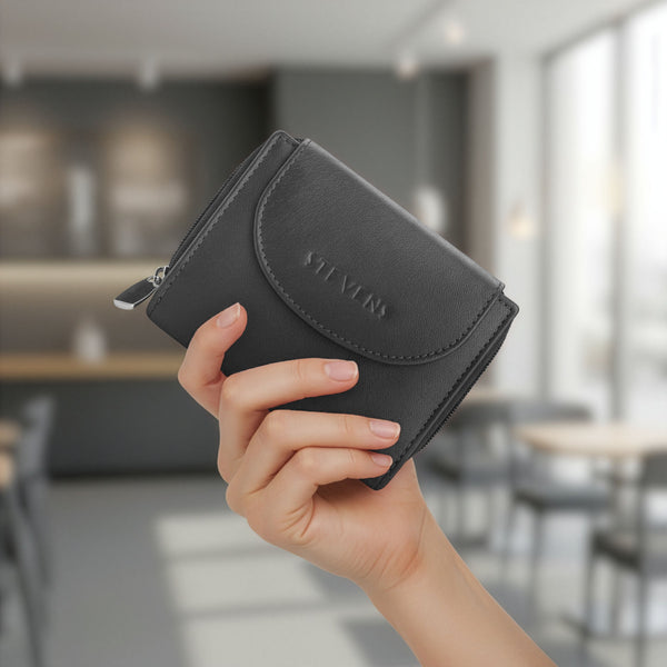 Moteriška odinė piniginė Stevens, juoda, su RFID apsauga Z01-D03