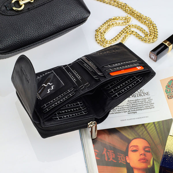 Moteriška odinė piniginė Stevens, juoda, su RFID apsauga Z01-D03