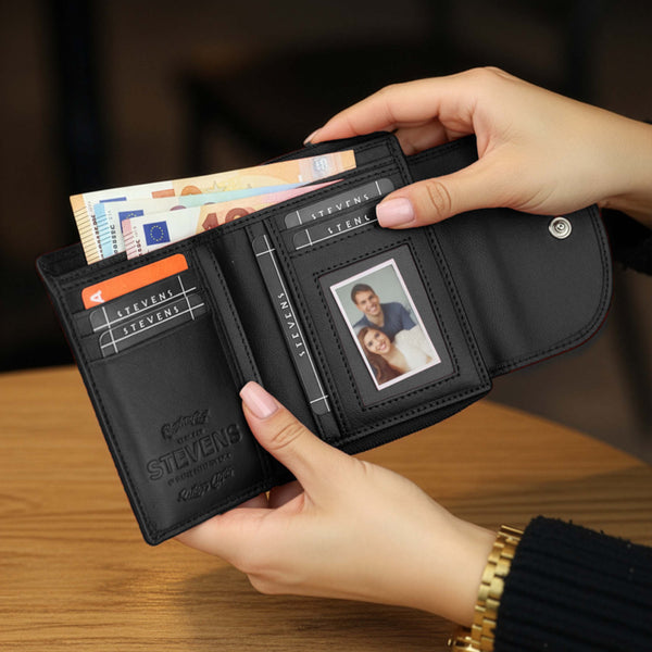 Moteriška odinė piniginė Stevens, juoda, su RFID apsauga Z01-D03