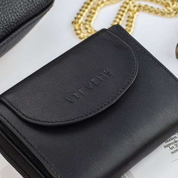 Moteriška odinė piniginė Stevens, juoda, su RFID apsauga Z01-D03
